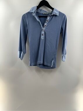 Eddie Bauer Blue Ribbed Collared Henley Top Tall – Women's Medium Tall